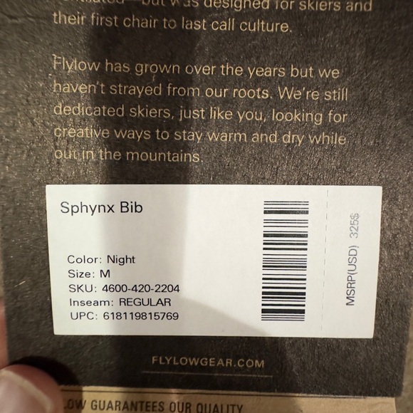 Flylow Insulated Sphynx Bib - NWT - Picture 3 of 3